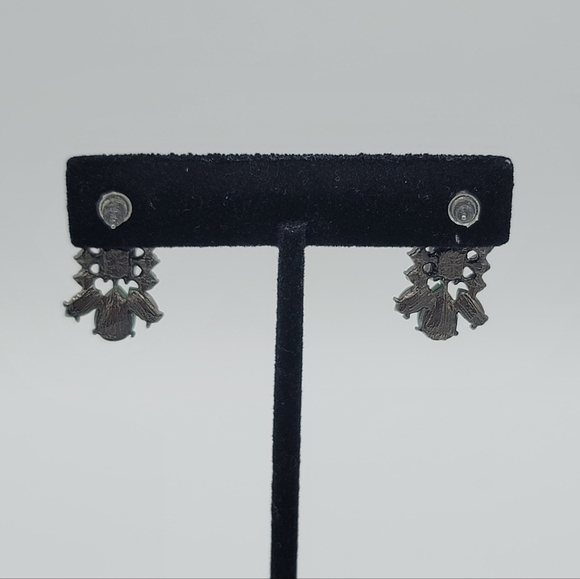 Mint Cabachon & Clear Crystal Earrings Hematite Tone Setting #1226 - Picture 5 of 11